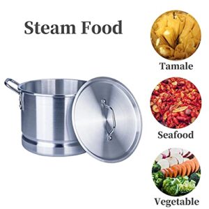 ARC 12 Quart Aluminum Tamale Steamer Pot, Crab Pot Stock Pot with Steamer tube for Seafood Crawfish Crab Vegetable with Rivet Handle, Silver