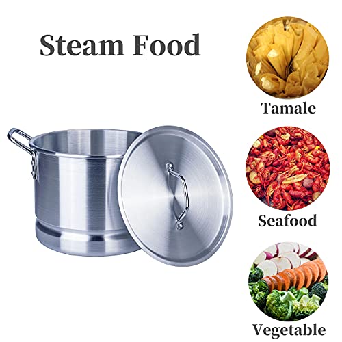 ARC 12 Quart Aluminum Tamale Steamer Pot, Crab Pot Stock Pot with Steamer tube for Seafood Crawfish Crab Vegetable with Rivet Handle, Silver