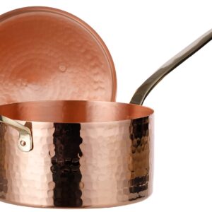 DEMMEX 1mm Thick Hammered Unlined Uncoated Solid Copper Sugar Sauce Zabaglione Pan Candy Jam Caramel Dessert Pot with Lid and Helper Handle, Handmade in Turkey, (1.7-Quart)