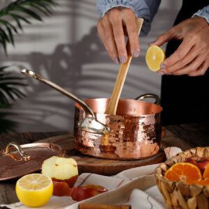 DEMMEX 1mm Thick Hammered Unlined Uncoated Solid Copper Sugar Sauce Zabaglione Pan Candy Jam Caramel Dessert Pot with Lid and Helper Handle, Handmade in Turkey, (1.7-Quart)