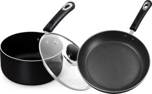 utopia kitchen 2 quart nonstick saucepan with glass lid & 11 inch nonstick frying pan - induction bottom - multipurpose use for home kitchen or restaurant - grey-black