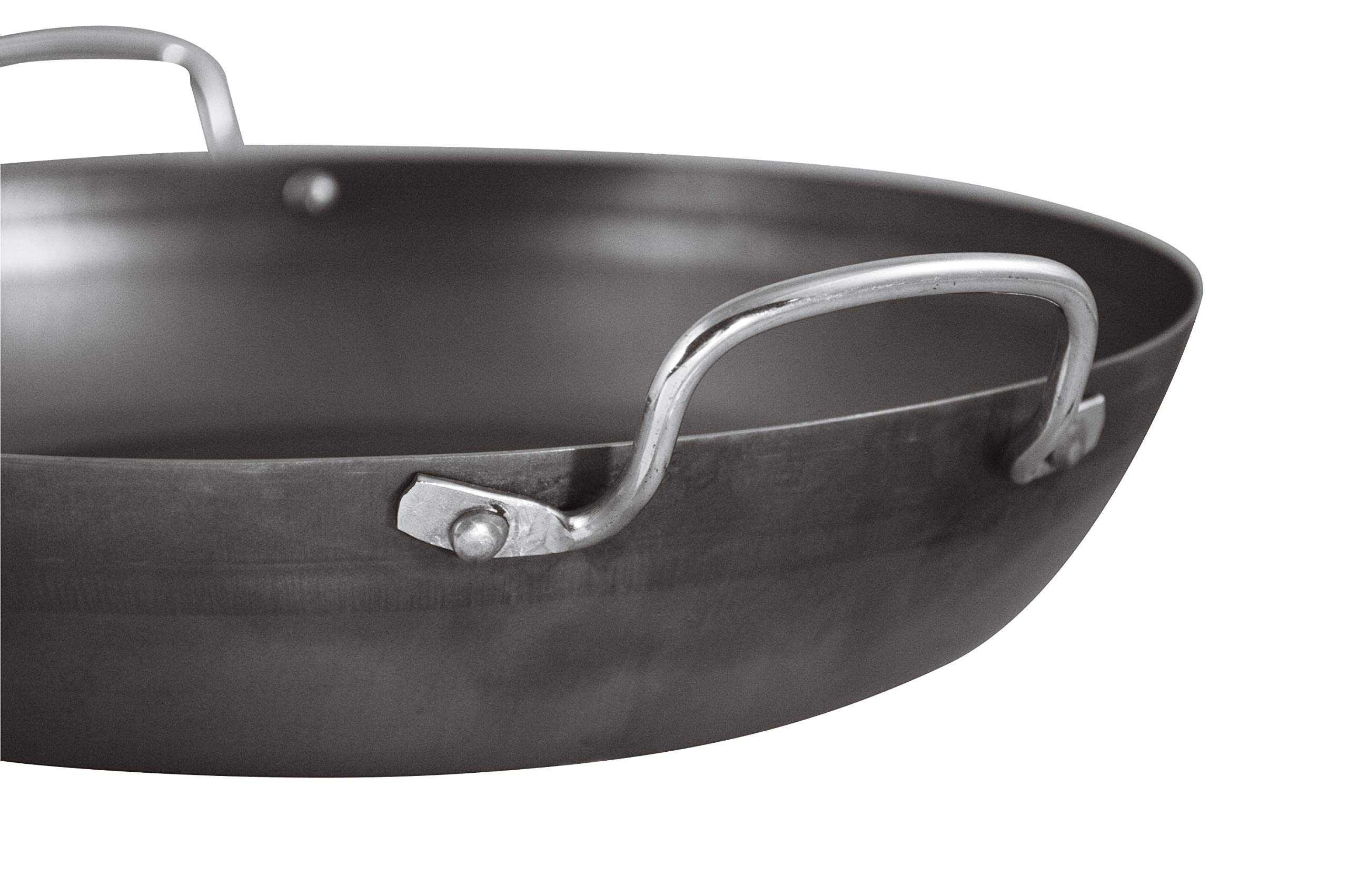 BelleVie Black Carbon Steel 16-Gauge Paella Pan, Dia. 15 3/4" x H 3""