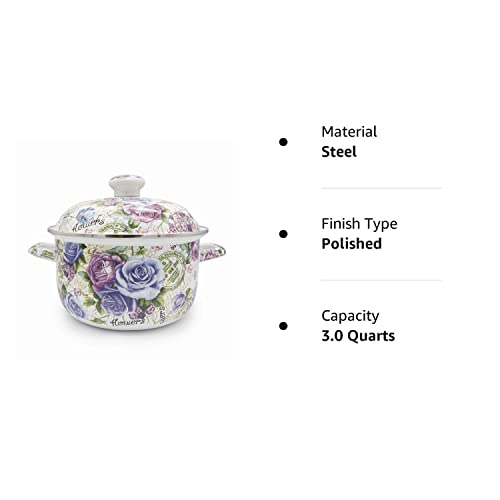 OLYTARU Flower Enamel on Steel Stock Pot/Stockpot with Lid, 3 Quart (style2)