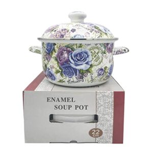 OLYTARU Flower Enamel on Steel Stock Pot/Stockpot with Lid, 3 Quart (style2)