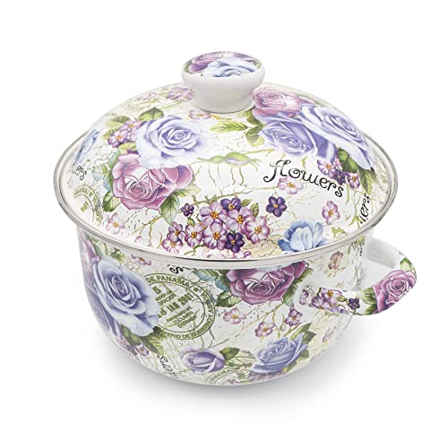 OLYTARU Flower Enamel on Steel Stock Pot/Stockpot with Lid, 3 Quart (style2)