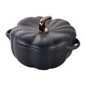 staub ceramic 0.75-qt petite ceramic pumpkin, oven & stove safe up to 572°f, pumpkin dish, ceramic baking dish, candy dish, matte black