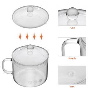 UPKOCH Glass Cooking Pot 50Oz Stovetop Pot Glass Saucepan with Cover Clear Simmer Pot Soup Pot with Lid for Pasta Noodle Milk Heat Resistant