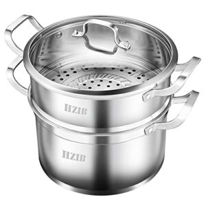 hzib high capacity multipurpose stock pot and steamer pot with pfoa-free,18/10 stainless steel steamer,2-tier cooking pot with lid for soups,seafood,vegetables,stews and pasta