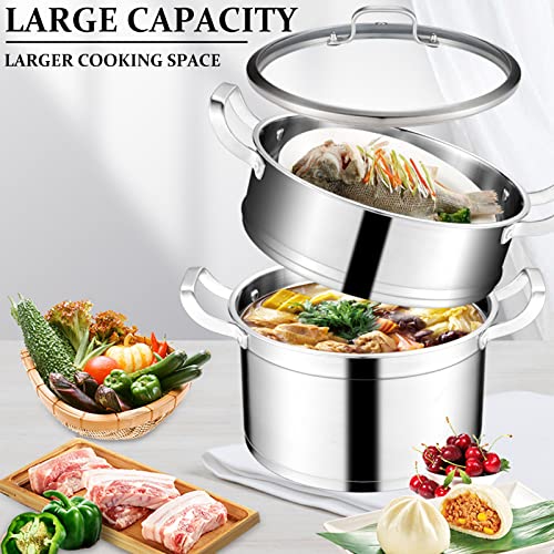 HZIB High capacity Multipurpose Stock Pot and Steamer Pot with PFOA-free,18/10 Stainless Steel Steamer,2-tier Cooking Pot with Lid for Soups,Seafood,Vegetables,Stews and Pasta