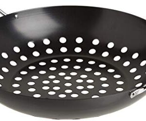 TableCraft BBQ Metal Handle 13-Inch Non Stick Coating Round Grilling Wok, Small, Black