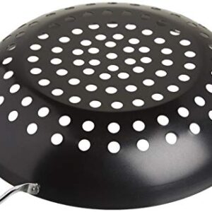 TableCraft BBQ Metal Handle 13-Inch Non Stick Coating Round Grilling Wok, Small, Black