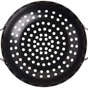 TableCraft BBQ Metal Handle 13-Inch Non Stick Coating Round Grilling Wok, Small, Black