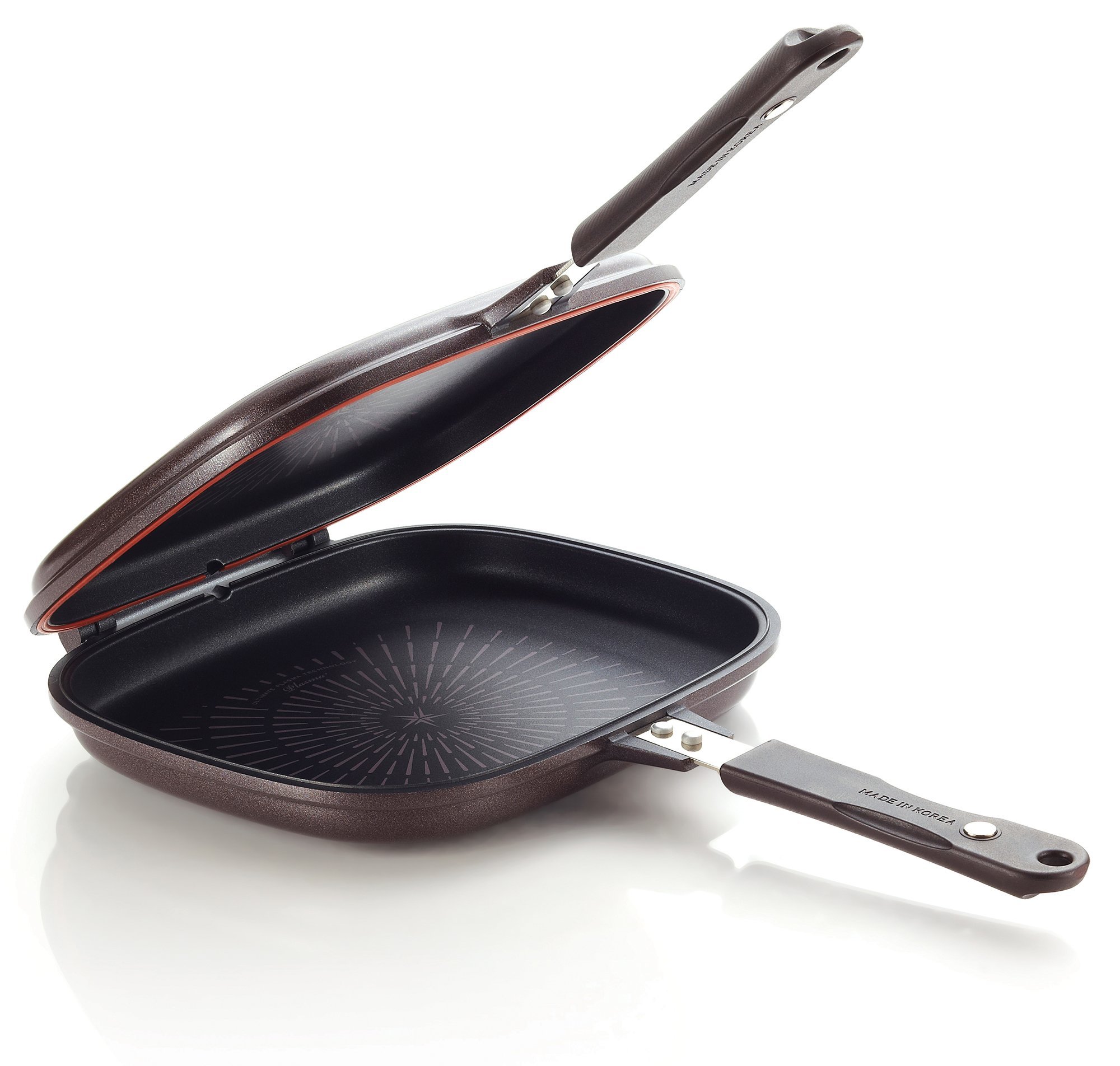 Happycall Titanium Nonstick Double Pan, Omelette Pan, Flip Pan, Square, Dishwasher Safe, PFOA-free, Brown (Standard)