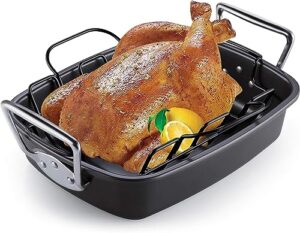 cook n home nonstick roasting pan bakeware roaster with rack, 17x13-inches, black