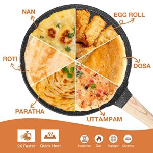 CAROTE Granite Non Stick Flat Roti Tava, Induction Base Swiss Coated Dosa Pan, Tawa (Black, PFOA Free, 28cm, 5-ply, 4mm Coating)