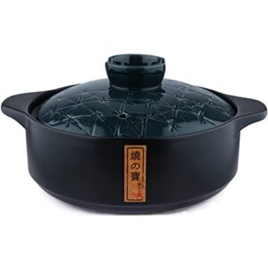 lake tian ceramic cooking pot, clay pot cooking, earthenware pot, japanese donabe, chinese ceramic/casserole/clay pot/earthen pot cookware stew pot stockpot with lid small steam, 砂锅 (blue 2l/2.1qt)