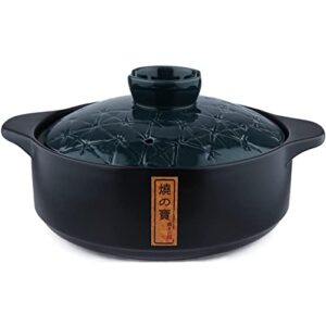 Lake Tian Ceramic Cooking Pot, Clay Pot Cooking, Earthenware Pot, Japanese Donabe, Chinese Ceramic/Casserole/Clay Pot/Earthen Pot Cookware Stew Pot Stockpot with Lid Small Steam, 砂锅 (Blue 2L/2.1QT)