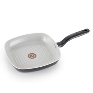 T-fal Specialty Ceramic Nonstick Grill Pan, 10.25 Inch, Oven Broiler Safe 350F, Cookware, Pots and Pans, Black