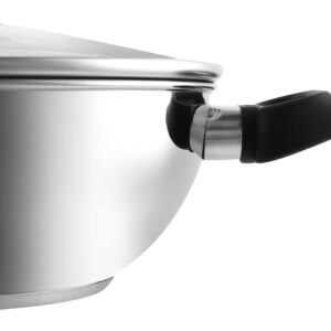 Vinod Deluxe Kadhai | Stainless Steel Wok | Tempered Glass Lid | Induction-Friendly| Sandwich Bottom | 22cm Capacity | 2.4 Liters(2.54 Quarts)|Multi-Use Pot| Suitable For Indian Cooking, Gravy, Stews