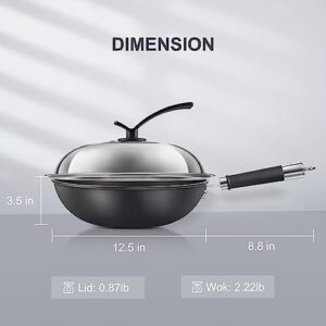 KAKULO 12 Inch Stir Fry Pan with Lid, Large Cooking Pan with Detachable Standing Handle - Induction Compatible