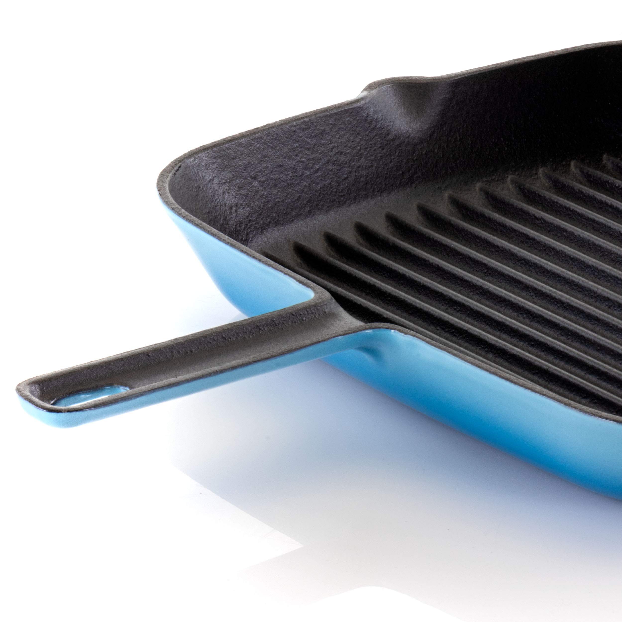 Megachef Enamel Cast Iron Pan with Matching Grill Press, 11 Inch, Blue