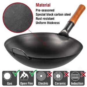 YOSUKATA Carbon Steel Wok Pan 14 17’’ Wok Spatula and Ladle - Set of 2 Heat-Resistant Wok Tools