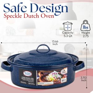 Alpine Cuisine Enamel Steel Dark Blue Speckle Dutch Oven 5.3 Quart - Non-Stick Coating Dutch Oven Pot with Lid & Eco-Friendly Carrying Handles, Multi-Purpose Cookware Pot for Baking, Roasting
