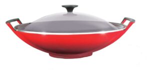 le creuset enameled cast-iron 14-1/4-inch wok with glass lid, cherry