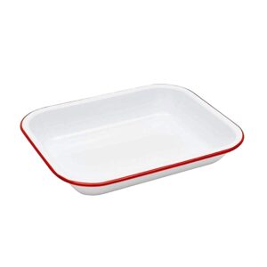 enamelware small open roaster, 11.5 x 9.25 inches, vintage white/red (single)