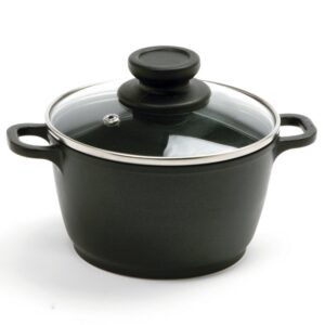norpro 1 quart nonstick mini pot with vented, tempered glass lid, shown