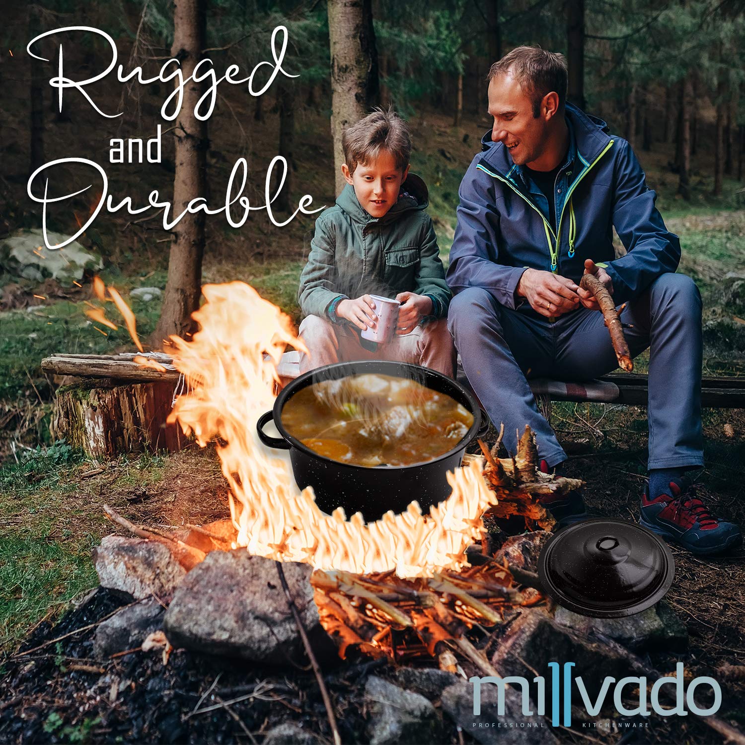 Millvado Granite 12 Qt Stockpot, Nonstick Soup Pot With Lid, Speckled Enamel Ware Cookware, Large Stock Pot For Boiling and Cooking, Big Granite Cooking Pot for Stovetop, Campfire, Outdoor Stove