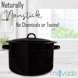 Millvado Granite 12 Qt Stockpot, Nonstick Soup Pot With Lid, Speckled Enamel Ware Cookware, Large Stock Pot For Boiling and Cooking, Big Granite Cooking Pot for Stovetop, Campfire, Outdoor Stove