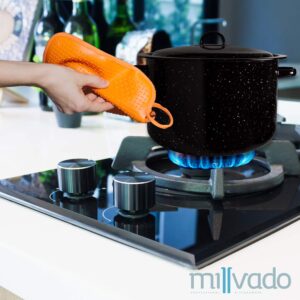 Millvado Granite 12 Qt Stockpot, Nonstick Soup Pot With Lid, Speckled Enamel Ware Cookware, Large Stock Pot For Boiling and Cooking, Big Granite Cooking Pot for Stovetop, Campfire, Outdoor Stove