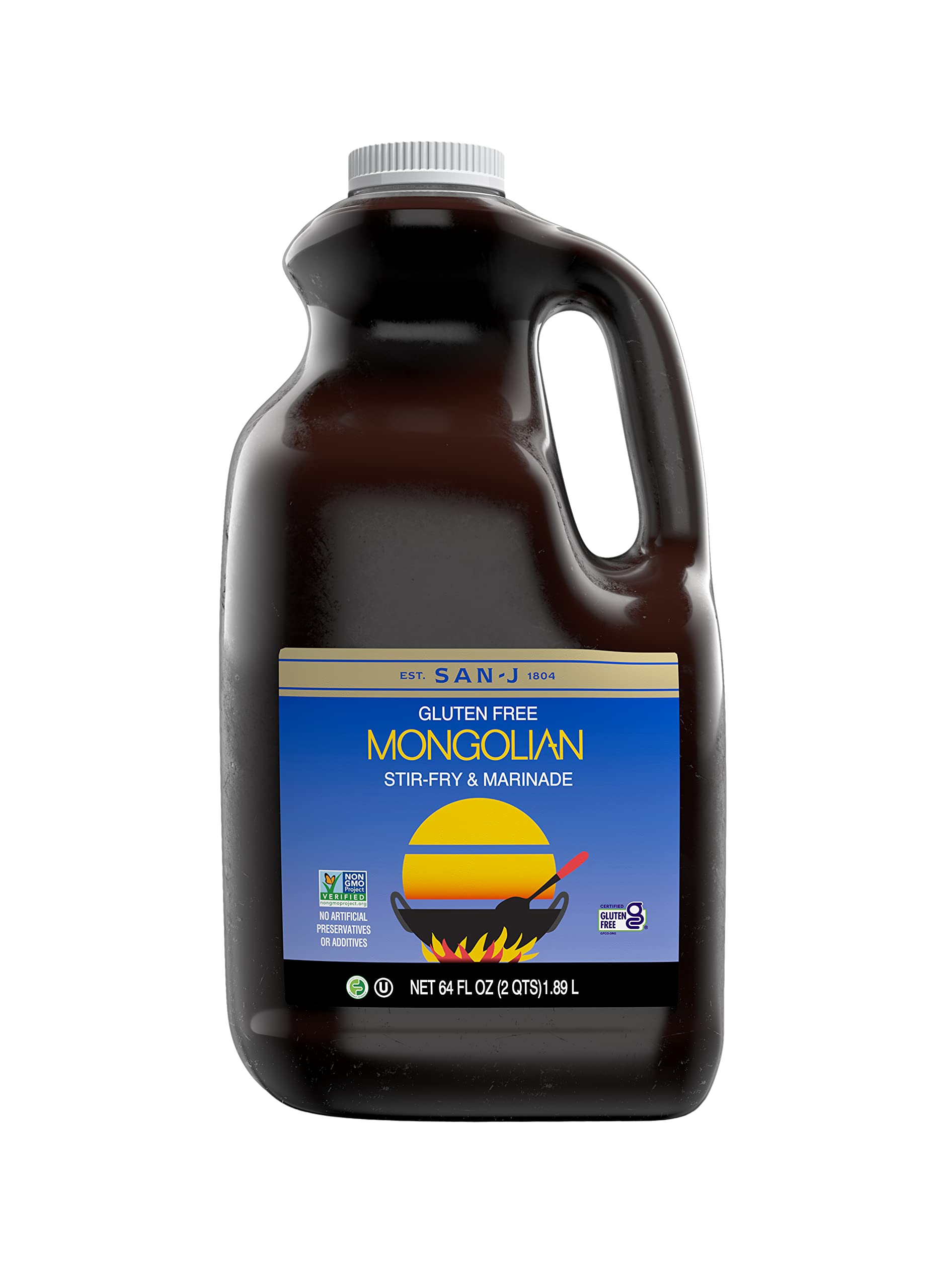 San-J Gluten Free Mongolian Stir Fry and Marinade Sauce | Non GMO, Kosher, FODMAP Friendly | Perfect for Beef, Chicken, Shrimp, and Tofu | 64 Fl Oz