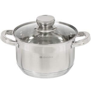 daniks standard stainless steel stock pot with glass lid | induction 3 quart | dishwasher safe pot | measuring scale | soup pasta stew pot | silver