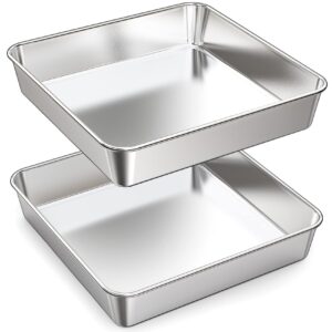 dobadn stainless steel baking pan 2 pcs, 9 inch square roaster oven cookie sheet barbeque grilling pan for baking breads cake, grilling chicken, vegetables, dishwasher safe