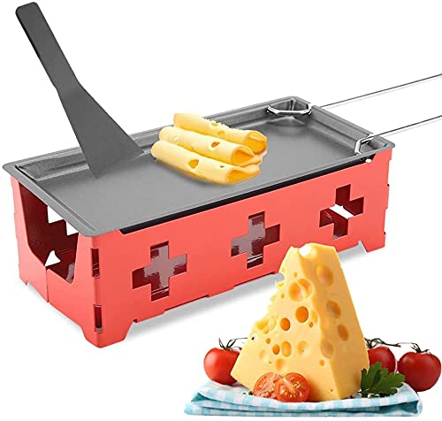 Cheese Raclette Stretchable Non Stick Cheese Rotaster Baking Tray, Iron Metal Grill Plate Accessories Cheese Melter, Baking Tray, Red Hob, Spatula