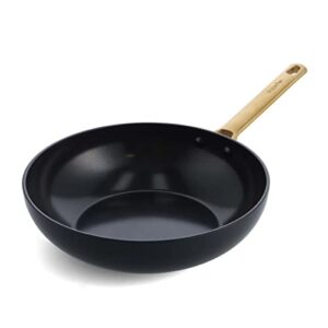 greenpan reserve hard anodized healthy ceramic nonstick, 11" wok pan, gold handle, pfas-free, dishwasher & oven safe, black