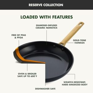 GreenPan Reserve Hard Anodized Healthy Ceramic Nonstick, 11" Wok Pan, Gold Handle, PFAS-Free, Dishwasher & Oven Safe, Black