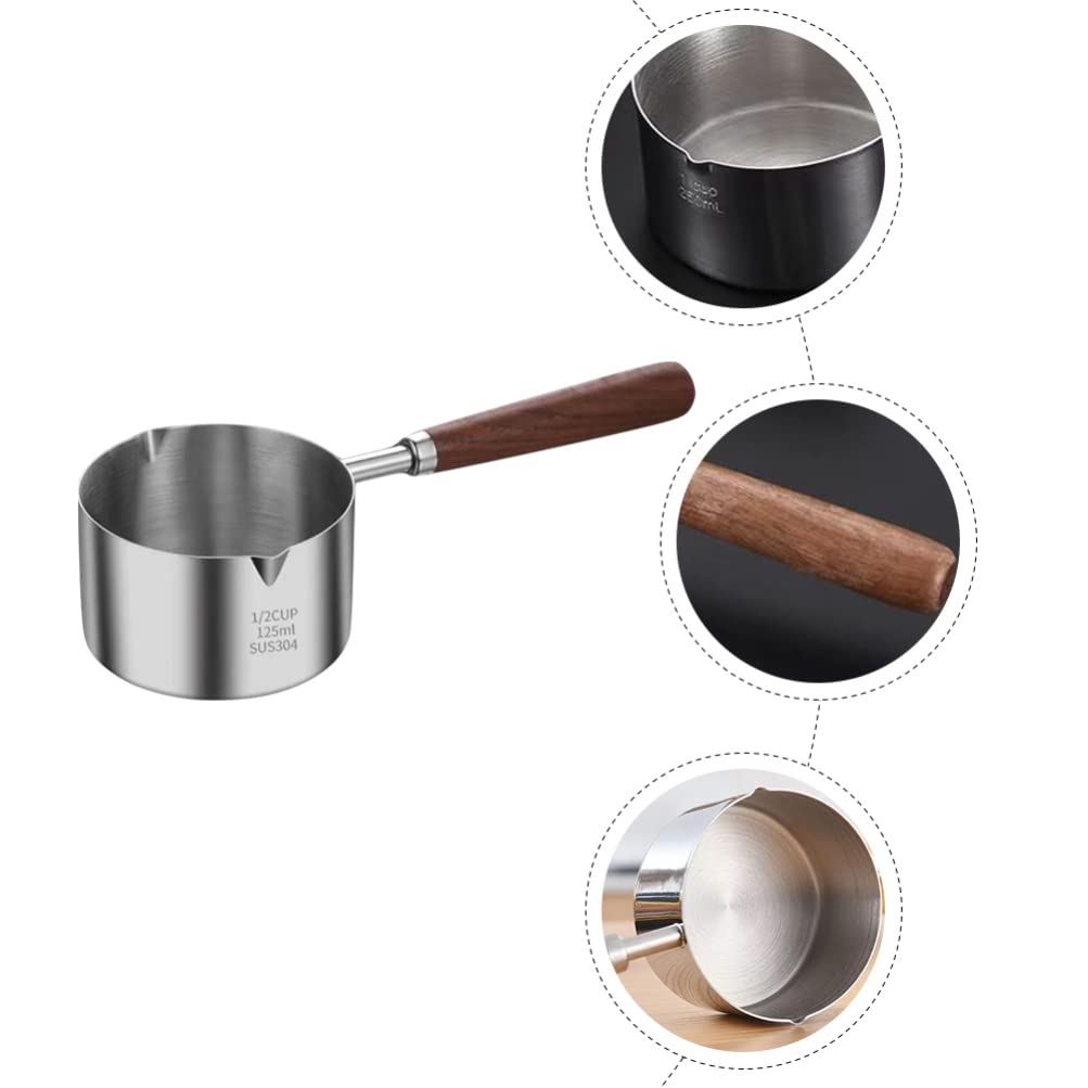 Luxshiny Tool Saucepan with Pour Spouts Stainless Steel Sauce Pan Wood Handle Cooking Pot Mini Butter Warmer Small Nonstick Pot Wax Melting Pot Water Ladle Measuring Cup 125ml Griddle Pan