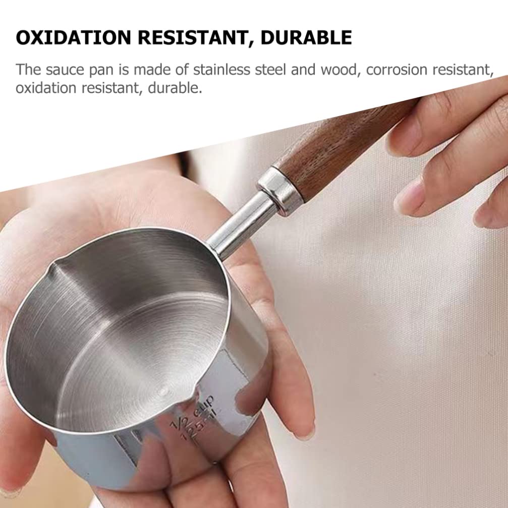 Luxshiny Tool Saucepan with Pour Spouts Stainless Steel Sauce Pan Wood Handle Cooking Pot Mini Butter Warmer Small Nonstick Pot Wax Melting Pot Water Ladle Measuring Cup 125ml Griddle Pan