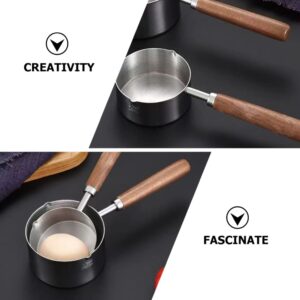 Luxshiny Tool Saucepan with Pour Spouts Stainless Steel Sauce Pan Wood Handle Cooking Pot Mini Butter Warmer Small Nonstick Pot Wax Melting Pot Water Ladle Measuring Cup 125ml Griddle Pan