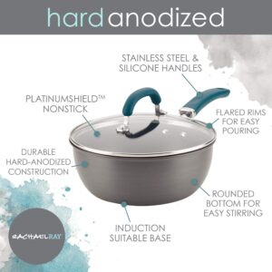 Rachael Ray Create Delicious Hard Anodized Nonstick Saute/All Purpose Pan with Lid, 3 Quart - Gray With Teal Handles