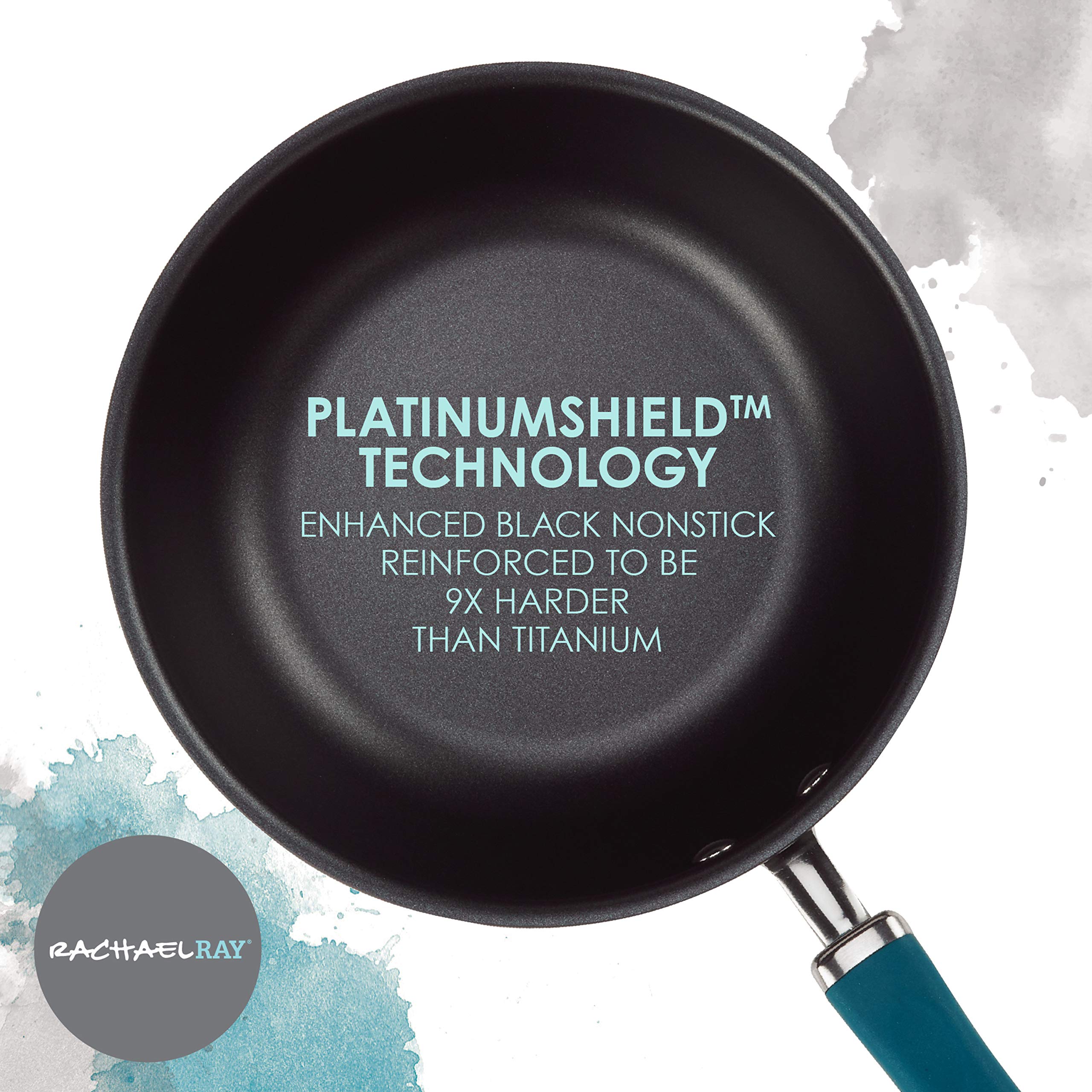 Rachael Ray Create Delicious Hard Anodized Nonstick Saute/All Purpose Pan with Lid, 3 Quart - Gray With Teal Handles