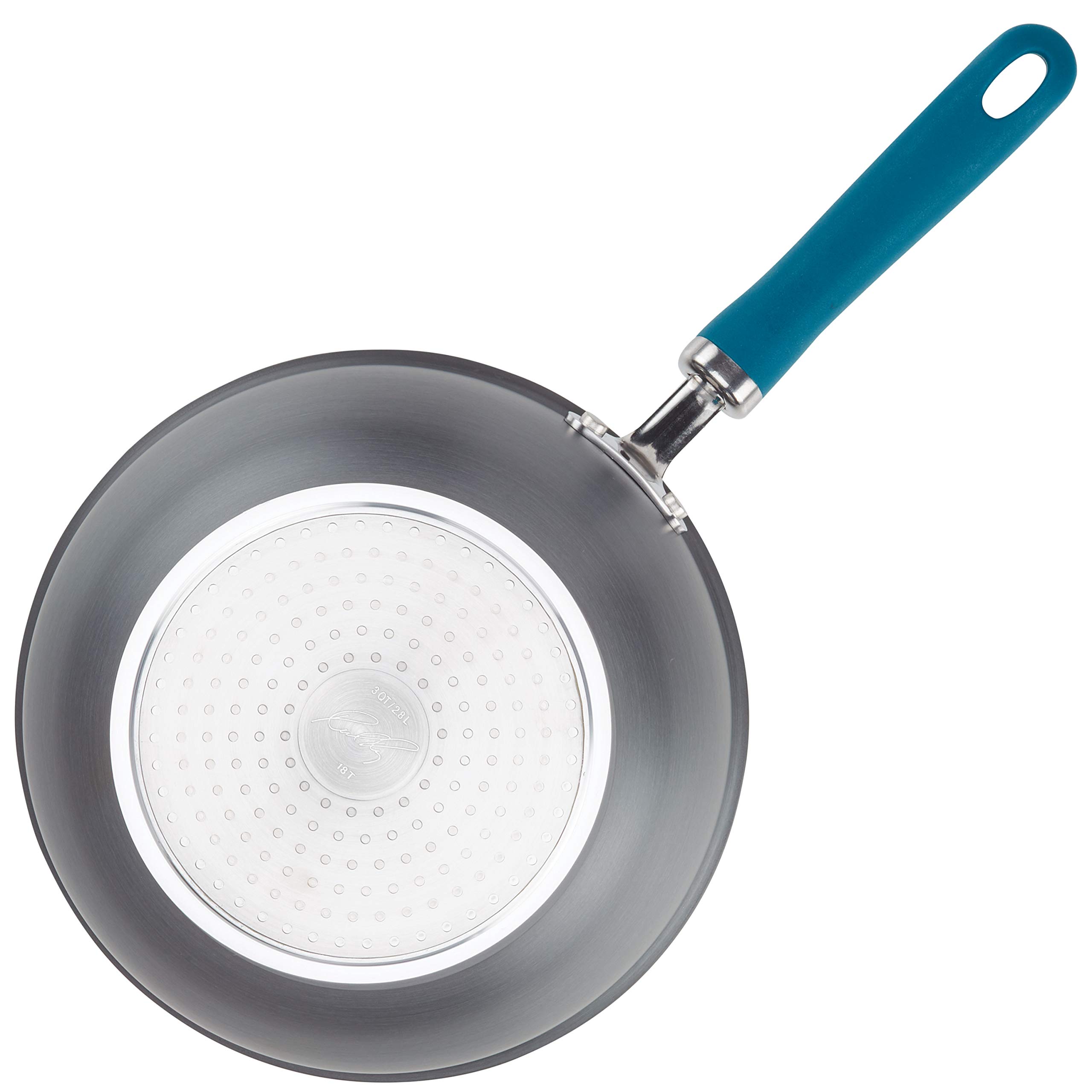 Rachael Ray Create Delicious Hard Anodized Nonstick Saute/All Purpose Pan with Lid, 3 Quart - Gray With Teal Handles