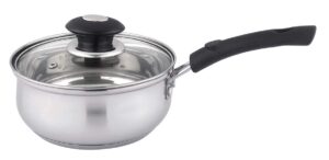 uniware stainless steel 1.0 quart saucepan with glass lid for all kitchen use (1.0 quart) silver/black