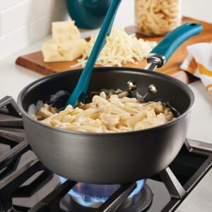 Rachael Ray Create Delicious Hard Anodized Nonstick Saute/All Purpose Pan with Lid, 3 Quart - Gray With Teal Handles