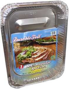 durable foil rectangular aluminum roasting pan, x-large, 16 5/8” x 11 7/8” x 2 ½” (pack of 12)