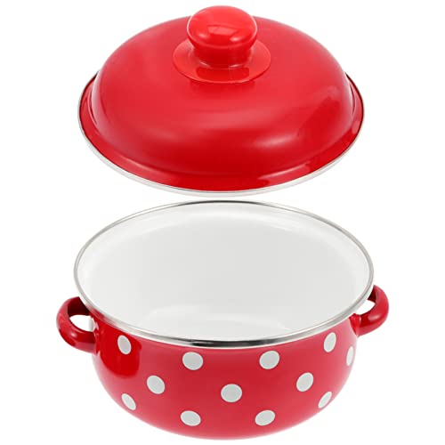 Luxshiny Enamelware Pot Enamel Soup Pot Vintage Stew Pot Stock Pot with Double Handle Soup Pasta Cooking Pot Noodle Porridge Pot for Kitchen Induction Cooktop Gas Stove 1. 1L 16cm Pasta Pot