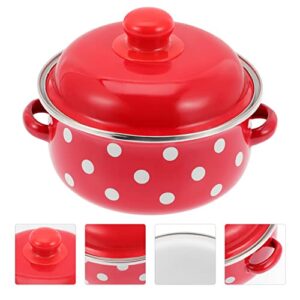 Luxshiny Enamelware Pot Enamel Soup Pot Vintage Stew Pot Stock Pot with Double Handle Soup Pasta Cooking Pot Noodle Porridge Pot for Kitchen Induction Cooktop Gas Stove 1. 1L 16cm Pasta Pot